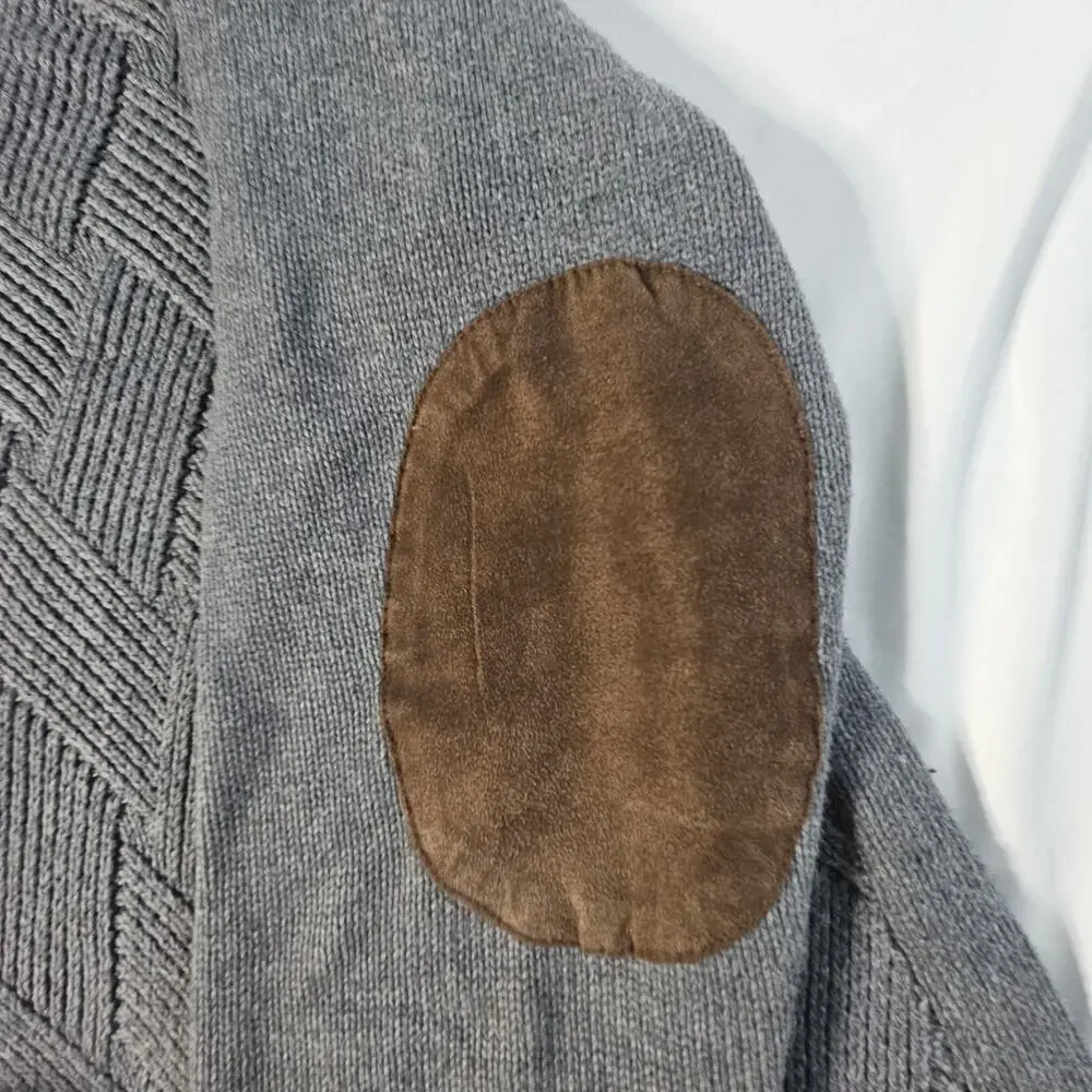 Chaps Mens Gray Pullover Sweater Mock Neck Faux Suede Trim Large